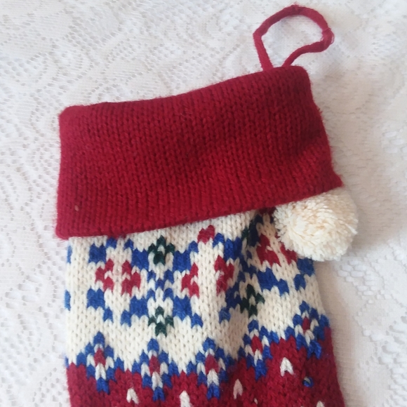 Knit Christmas Stocking Burgundy Dark Green - Picture 2 of 7